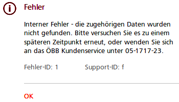 ÖBB online: interner Fehler